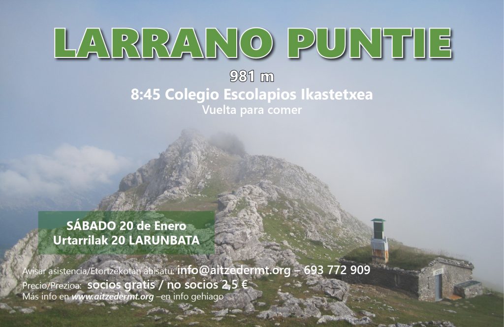 Cartel de la salida al Larrano Puntie